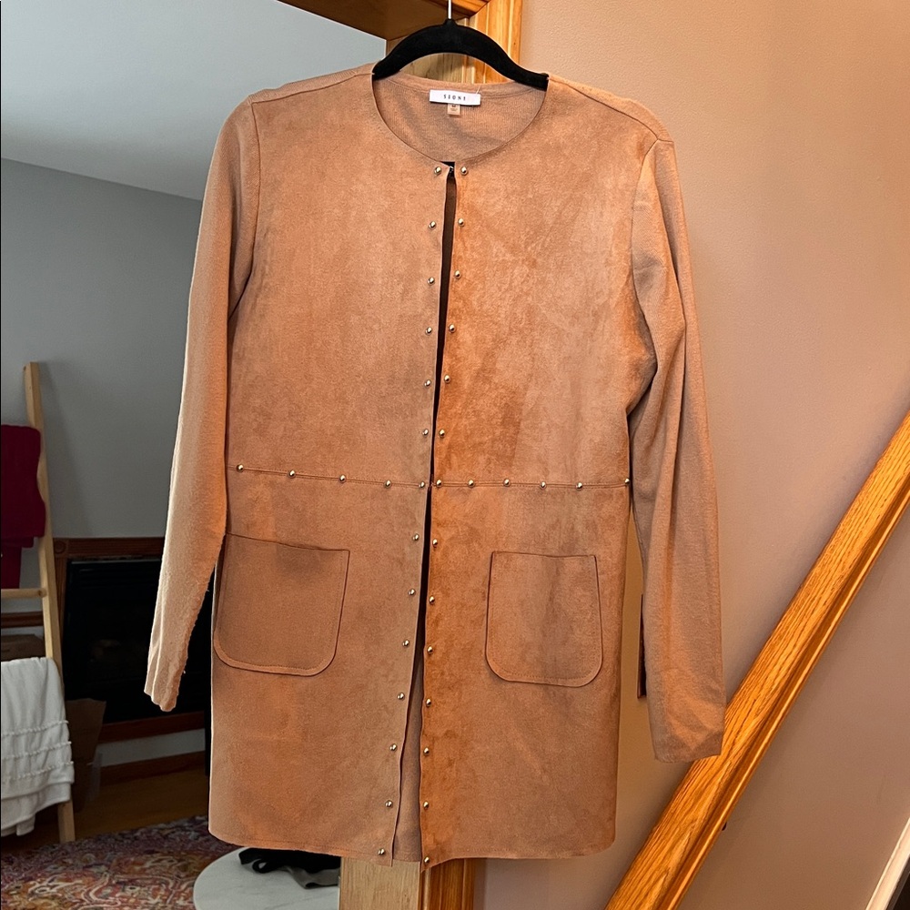 Sioni Tan Faux Suede Lightweight Jacket Stud Accents Women’s Medium